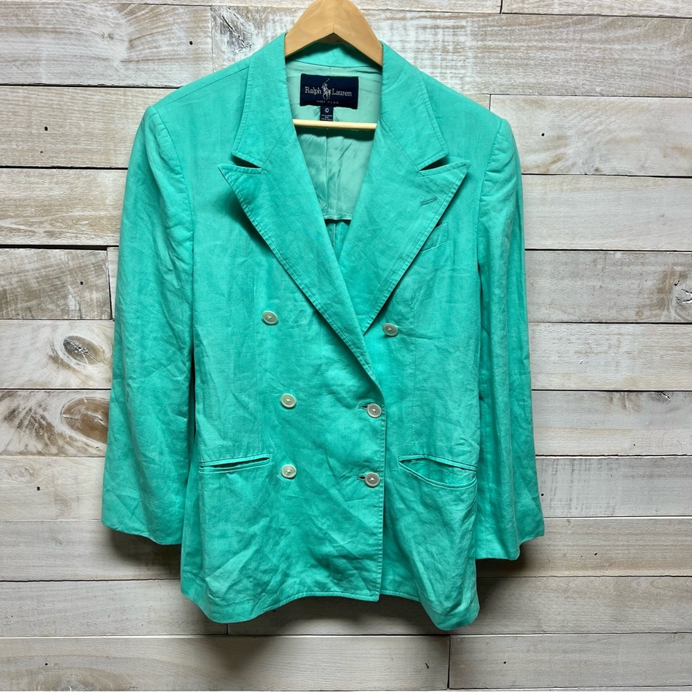Ralph Lauren Mint Green Double-Breasted Linen Blazer